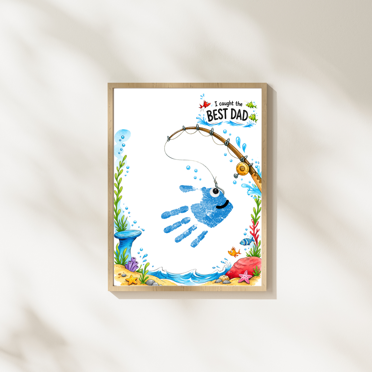 Fishing Dad Handprint Craft Printable | Father’s Day & Birthday Gift from Kids | I Caught the Best Dad Keepsake | Preschool DIY PDF
