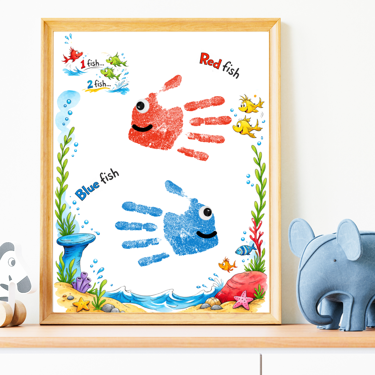 Red Fish Blue Fish Handprint Craft Printable | Kids Literacy Art Activity | Color Learning Classroom Keepsake PDF
