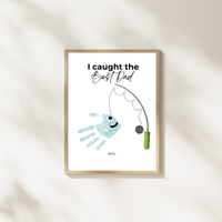 I Caught the Best Dad Simple Handprint Craft | Father’s Day & Birthday Gift Printable | Fishing Dad Keepsake from Kids | Simple DIY Handprint Art