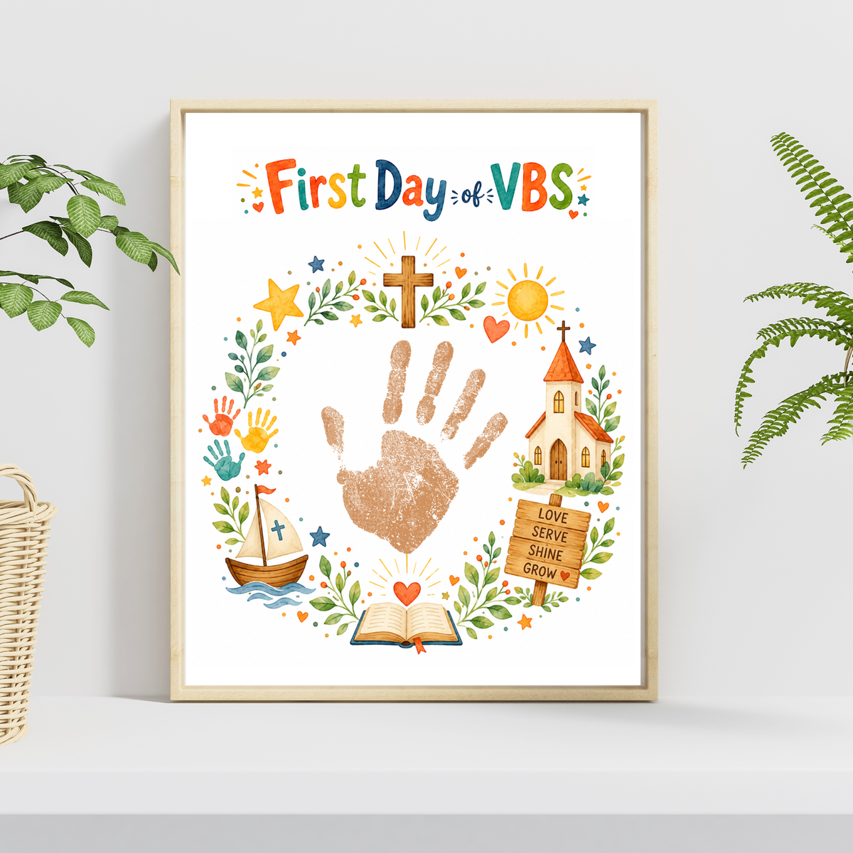 First Day of VBS Handprint Craft Printable | Vacation Bible School Keepsake | Christian Summer Church Activity