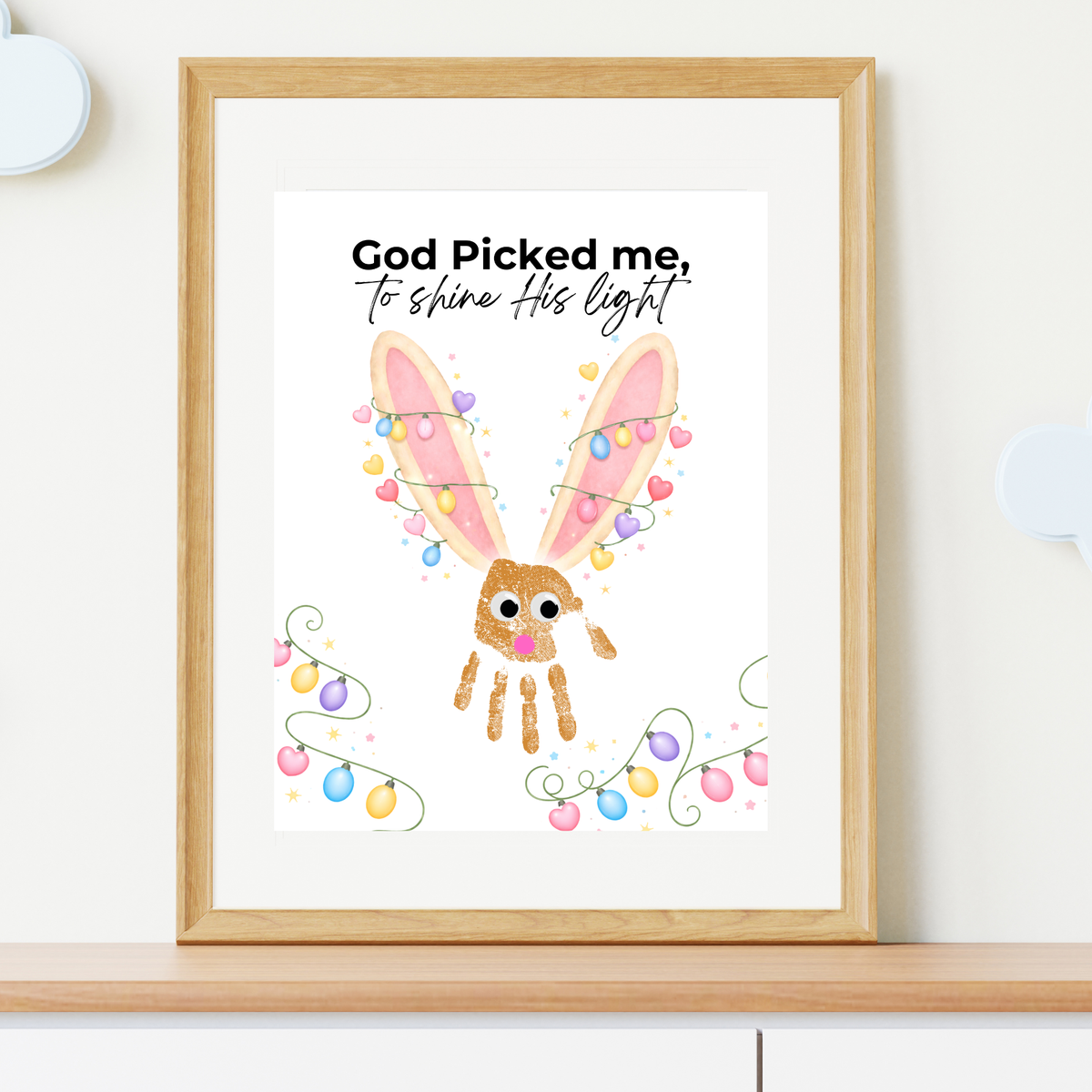 Christian Easter Handprint Craft Printable | “God Picked Me to Shine His Light” Bunny Keepsake | Faith-Based Kids Art Activity PDF
