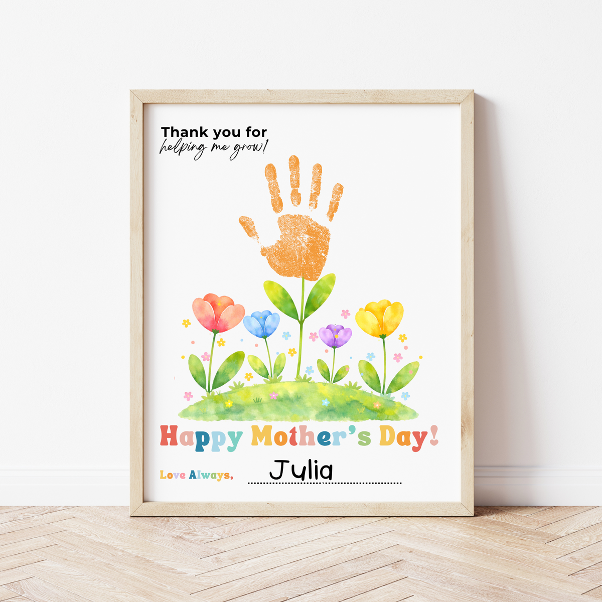 Mother’s Day Handprint Flower Craft Printable | Thank You for Helping Me Grow Keepsake | Preschool DIY Mom Gift | Floral Mother’s Day PDF