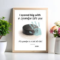 Hockey Handprint Craft for Grandpa, I Scored Big with a Grandpa Like You Printable, Father’s Day Grandpa Gift from Kids