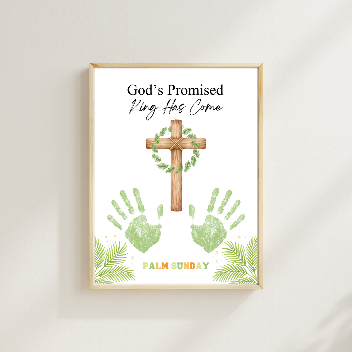 Palm Sunday Handprint Cross Craft Printable | “God’s Promised King Has Come” Christian Kids Activity | Easter Faith Keepsake PDF