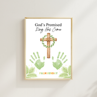 Palm Sunday Handprint Cross Craft Printable | “God’s Promised King Has Come” Christian Kids Activity | Easter Faith Keepsake PDF