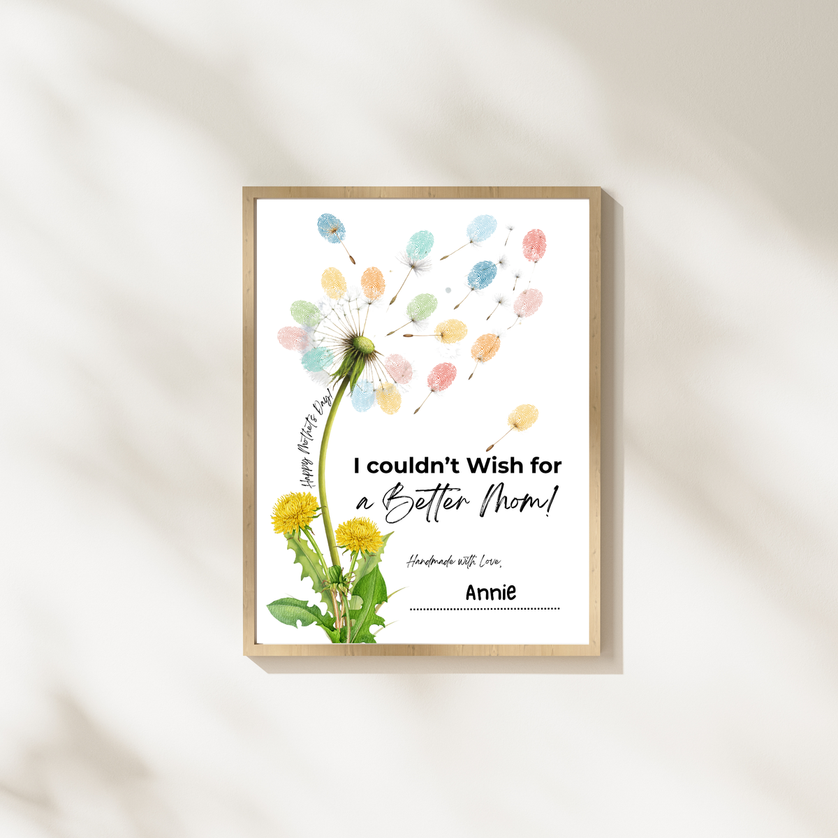Mother’s Day Dandelion Handprint Craft Printable | I Couldn’t Wish for a Better Mom Keepsake | Preschool DIY Mother’s Day Gift | Kids Fingerprint Art PDF