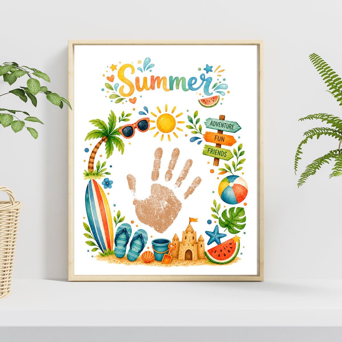 Summer Handprint Craft Printable | Summer Keepsake Activity for Kids | Preschool Kindergarten Beach Theme Craft