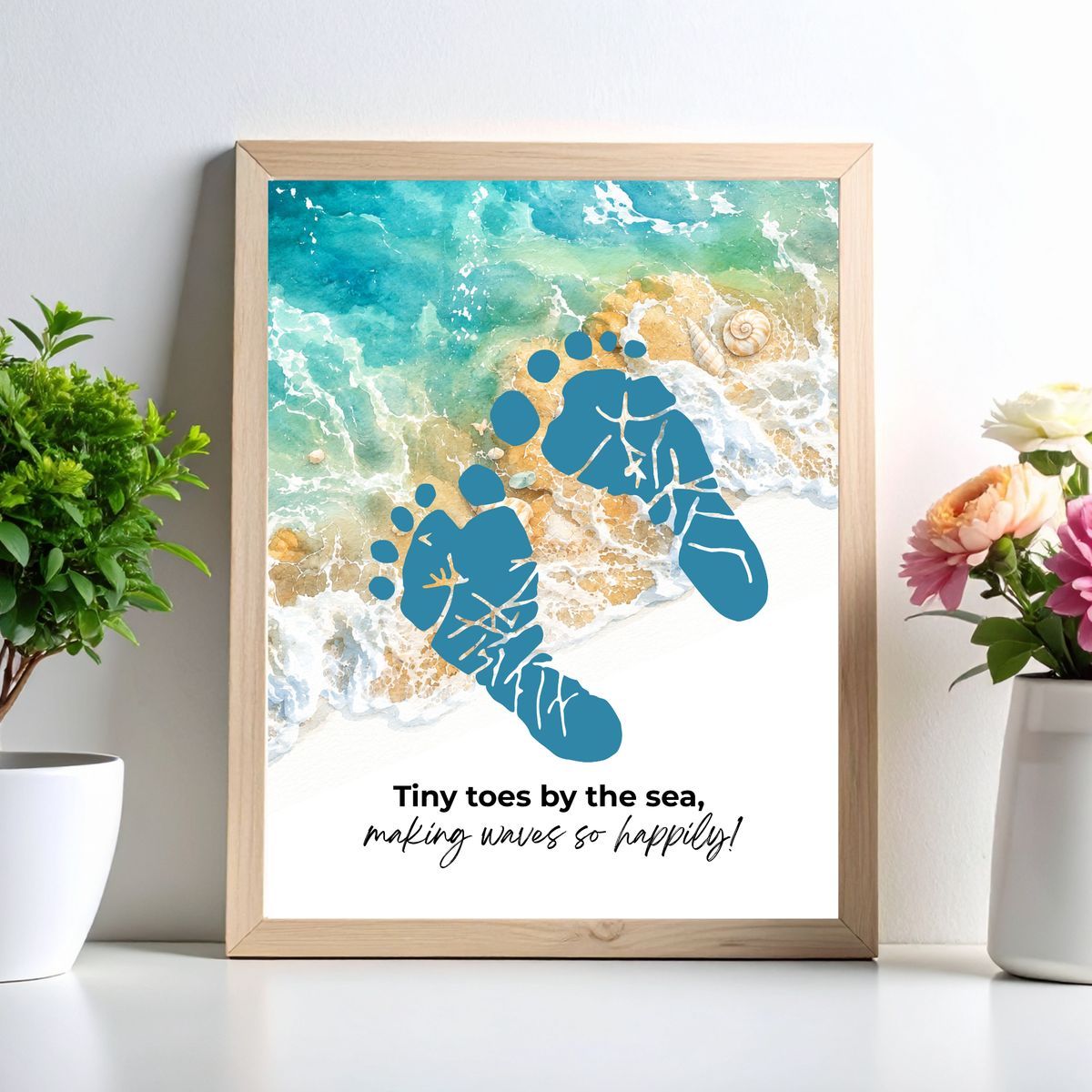 Tiny Toes by the Sea Footprint Craft Printable | Beach Footprint Keepsake | Summer Ocean Nursery Art for Kids