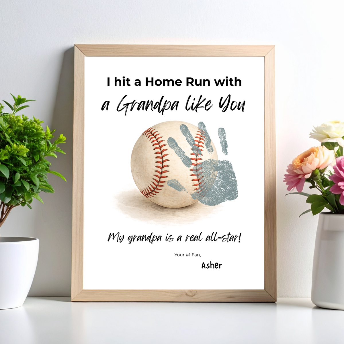 Baseball Handprint Craft for Grandpa, I Hit a Home Run with a Grandpa Like You Printable, Father’s Day Baseball Keepsake from Kids