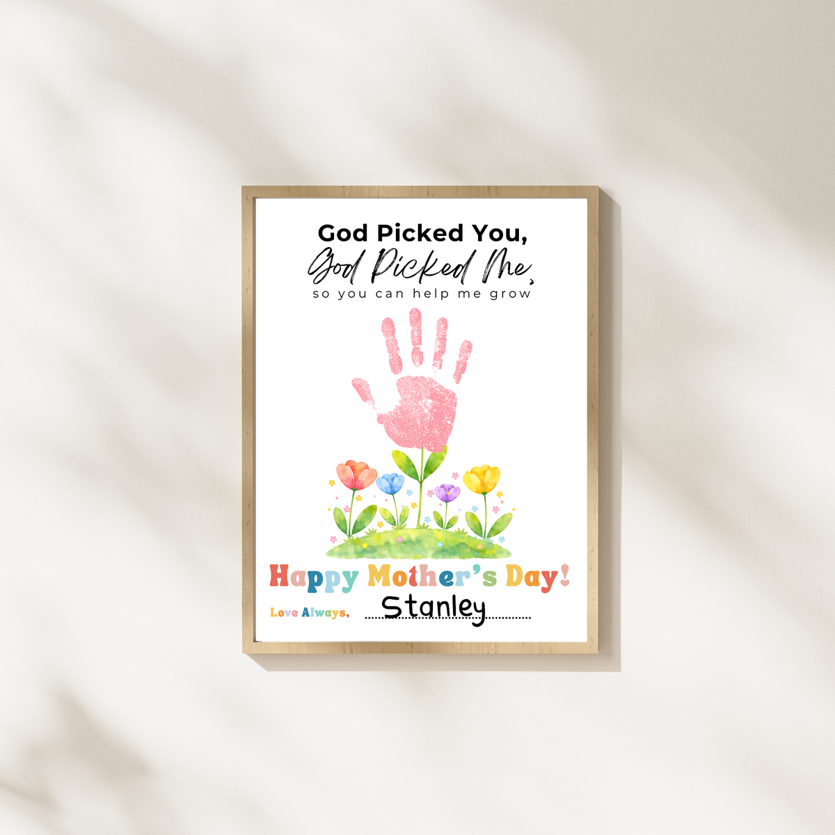 God Picked You God Picked Me Handprint Craft Printable | Christian Mother’s Day Keepsake | Thank You for Helping Me Grow Mom Gift | Kids Faith-Based PDF