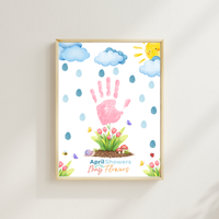 April Showers Bring May Flowers Handprint Craft Printable | Spring Preschool Activity | Fingerprint Raindrop Art | Kids Seasonal Keepsake PDF