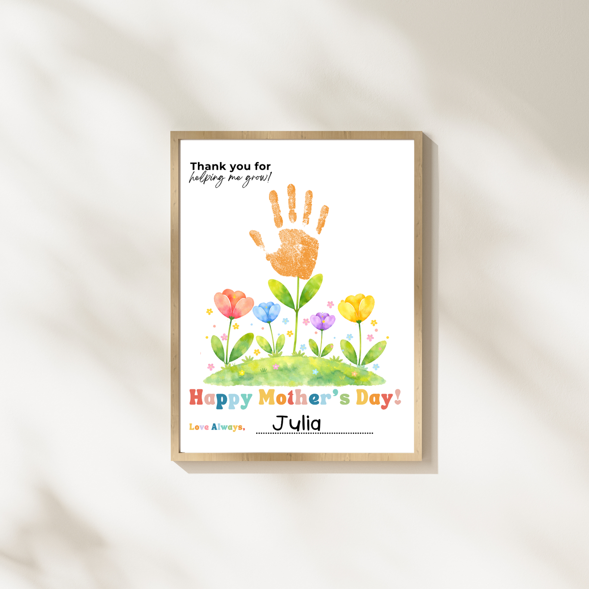 Mother’s Day Handprint Flower Craft Printable | Thank You for Helping Me Grow Keepsake | Preschool DIY Mom Gift | Floral Mother’s Day PDF