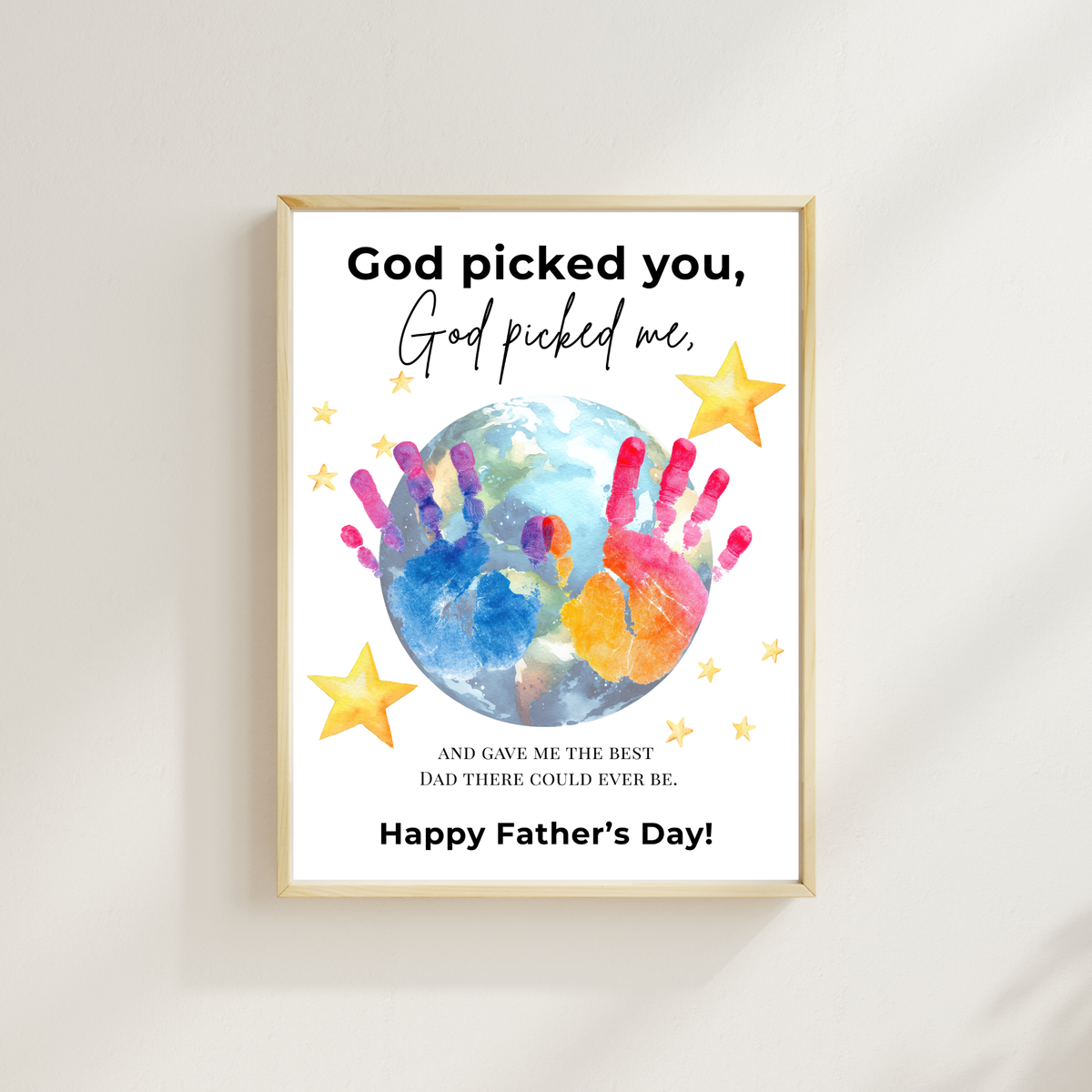 Christian Father’s Day Globe Handprint Craft Printable | God Picked You Dad Keepsake | Kids Handprint Art Gift | Preschool DIY PDF