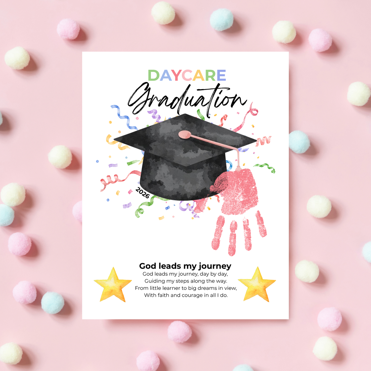 Daycare Graduation Handprint Craft Printable, Christian Graduation Keepsake for Kids, God Leads My Journey, Preschool Graduation Activity, Instant Download