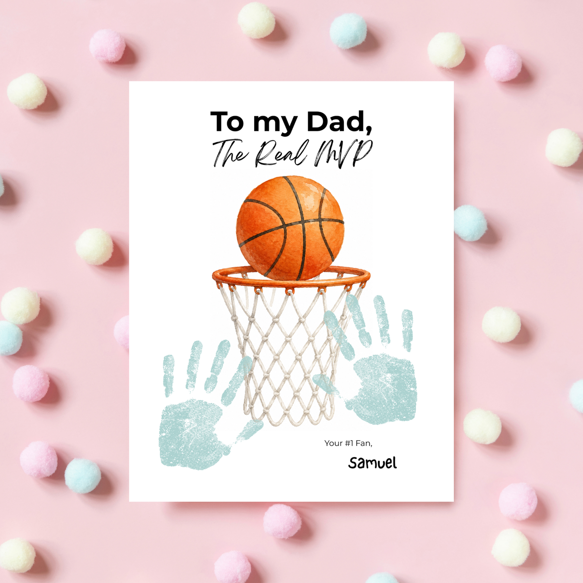 Basketball Father’s Day Handprint Craft Printable, To My Dad The Real MVP, Basketball Birthday Gift for Dad, Sports Dad Keepsake from Kids