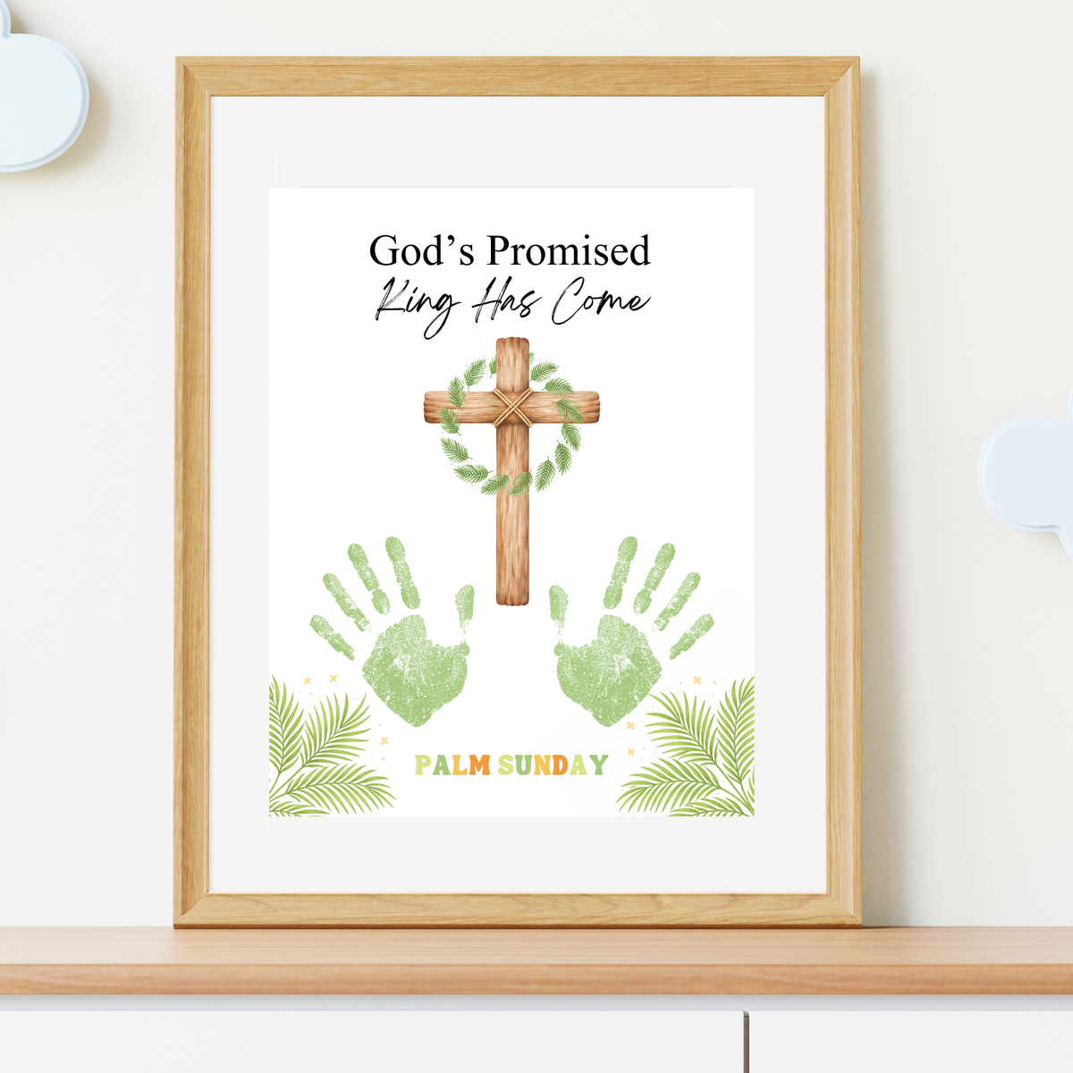 Palm Sunday Handprint Cross Craft Printable | “God’s Promised King Has Come” Christian Kids Activity | Easter Faith Keepsake PDF