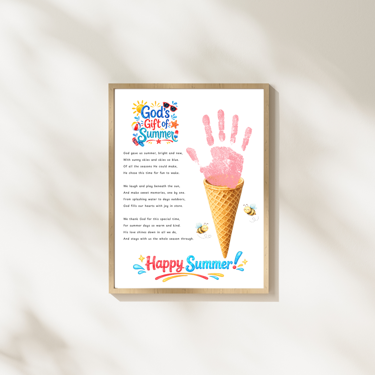 Christian Ice Cream Cone Handprint Craft Printable | God's Gift of Summer Keepsake Activity for Kids | Faith-Based Summer Craft