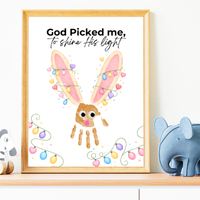 Christian Easter Handprint Craft Printable | “God Picked Me to Shine His Light” Bunny Keepsake | Faith-Based Kids Art Activity PDF