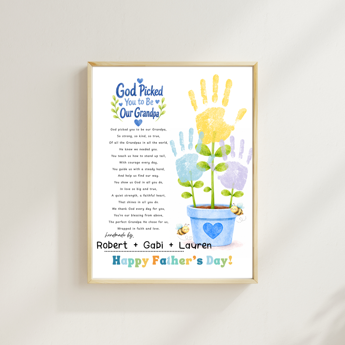 God Picked You to Be Our Grandpa Handprint Craft Printable | Christian Father’s Day Gift for Grandpa | Handprint Flower Keepsake from Grandkids