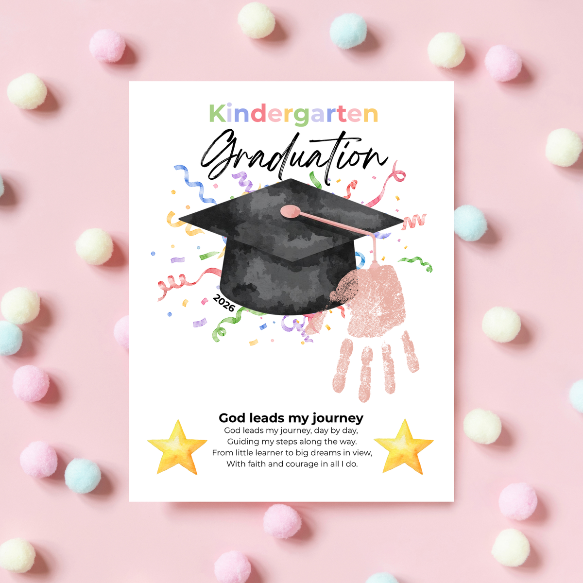 Christian Kindergarten Graduation Handprint Craft Printable | Graduation Keepsake | God Leads My Journey Kinder Graduation Art | End of Year DIY PDF