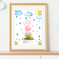 April Showers Bring May Flowers Handprint Craft Printable | Spring Preschool Activity | Fingerprint Raindrop Art | Kids Seasonal Keepsake PDF