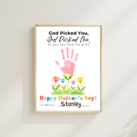 God Picked You God Picked Me Handprint Craft Printable | Christian Mother’s Day Keepsake | Thank You for Helping Me Grow Mom Gift | Kids Faith-Based PDF