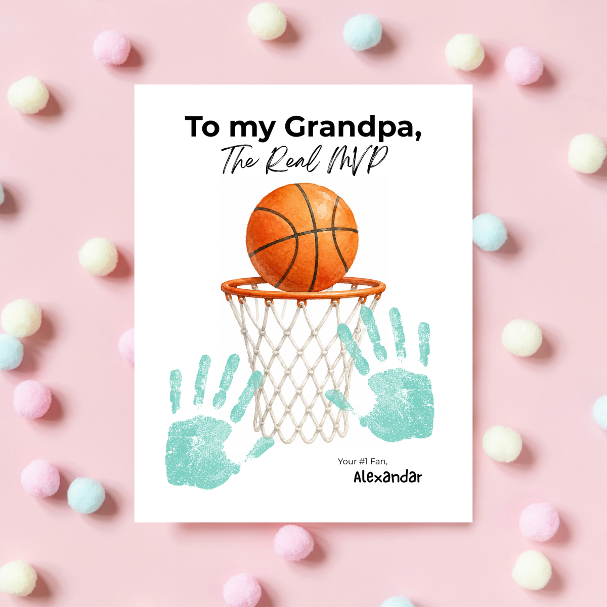 Basketball Grandpa Handprint Craft Printable, To My Grandpa The Real MVP, Basketball Grandpa Birthday Gift, Sports Grandpa Keepsake from Kids