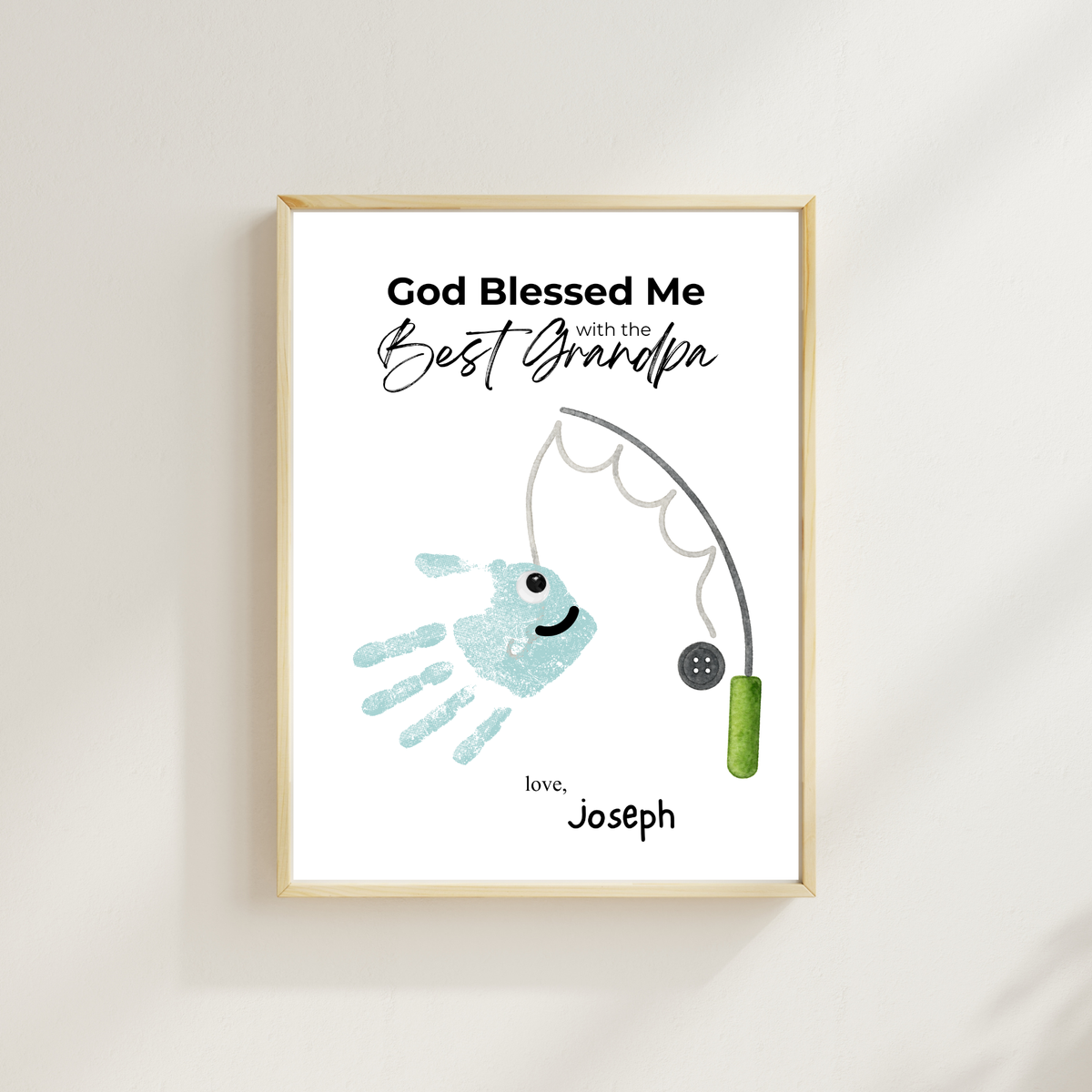Christian Grandpa Handprint Craft Printable | God Blessed Me with the Best Grandpa Gift | Father’s Day or Birthday Keepsake | Fishing DIY