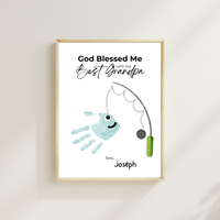 Christian Grandpa Handprint Craft Printable | God Blessed Me with the Best Grandpa Gift | Father’s Day or Birthday Keepsake | Fishing DIY