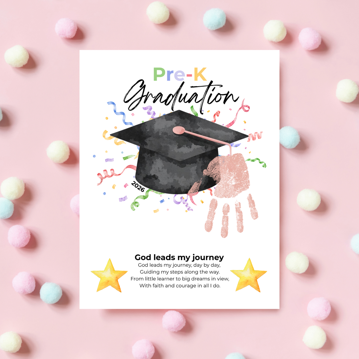 Christian Pre-K Graduation Handprint Craft Printable | Graduation Keepsake | God Leads My Journey Preschool Graduation Art | End of Year DIY PDF