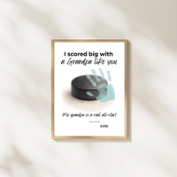 Hockey Handprint Craft for Grandpa, I Scored Big with a Grandpa Like You Printable, Father’s Day Grandpa Gift from Kids