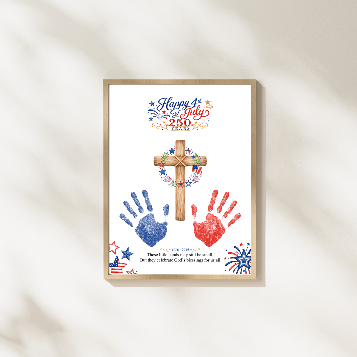 Christian July 4th Handprint Craft Printable, America 250 Faith-Based Patriotic Keepsake Activity for Kids