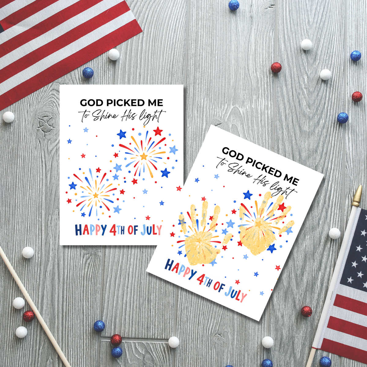 Christian 4th of July Handprint Craft Printable | God Picked Me to Shine His Light | Faith-Based Independence Day Keepsake for Kids