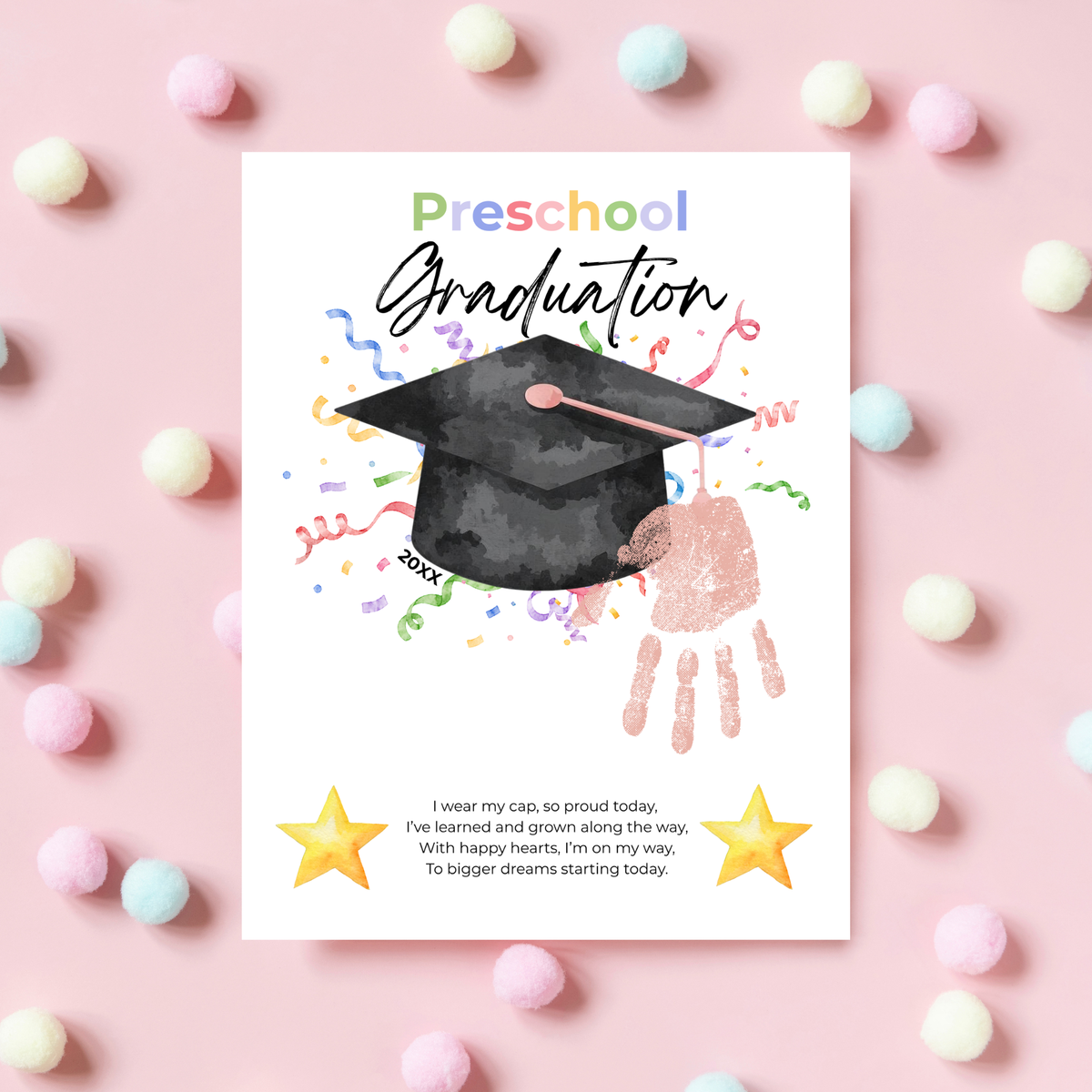 Preschool Graduation Handprint Craft Printable, Preschool Graduation Keepsake, End of Year Graduation Activity for Kids, Instant Download
