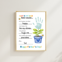 Father’s Day Handprint Craft Printable | I Love My Dad Bee-cause Worksheet | Fill-in-the-Blank Keepsake Gift from Kids | Preschool DIY Art PDF