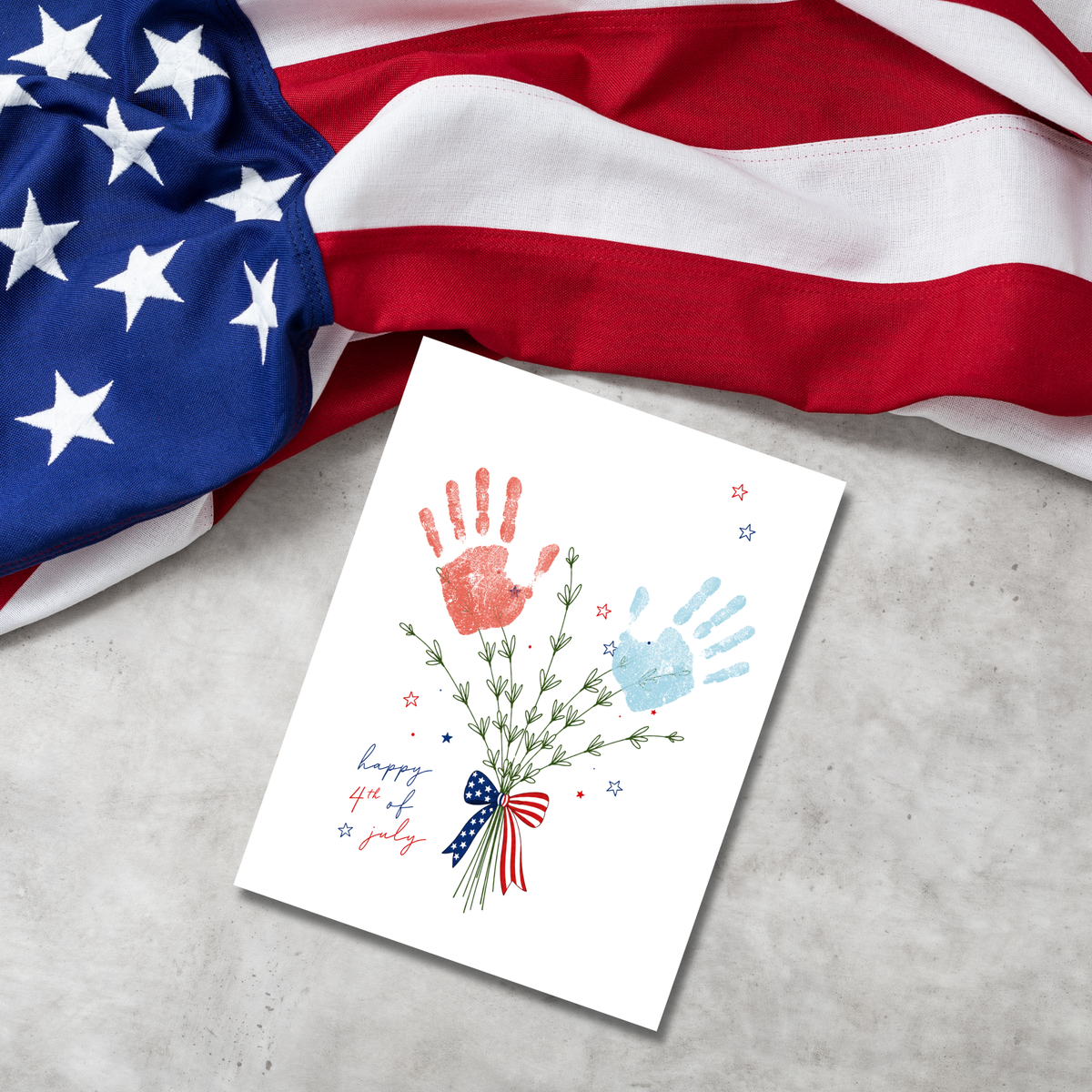 Patriotic Handprint Bouquet Craft Printable | 4th of July Handprint Flowers | Happy Independence Day Keepsake | America 250 Kids Activity