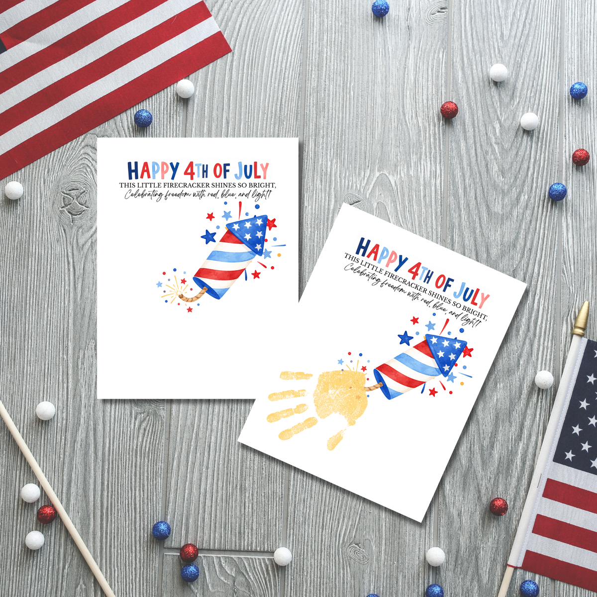 Happy 4th of July Firecracker Handprint Craft Printable | Patriotic Firecracker Handprint Art | Independence Day Keepsake Activity for Kids