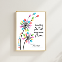 Mother’s Day Fingerprint Craft Printable | I Couldn’t Wish for a Better Mom Keepsake | Preschool DIY Mom Gift | Dandelion Fingerprint Art PDF