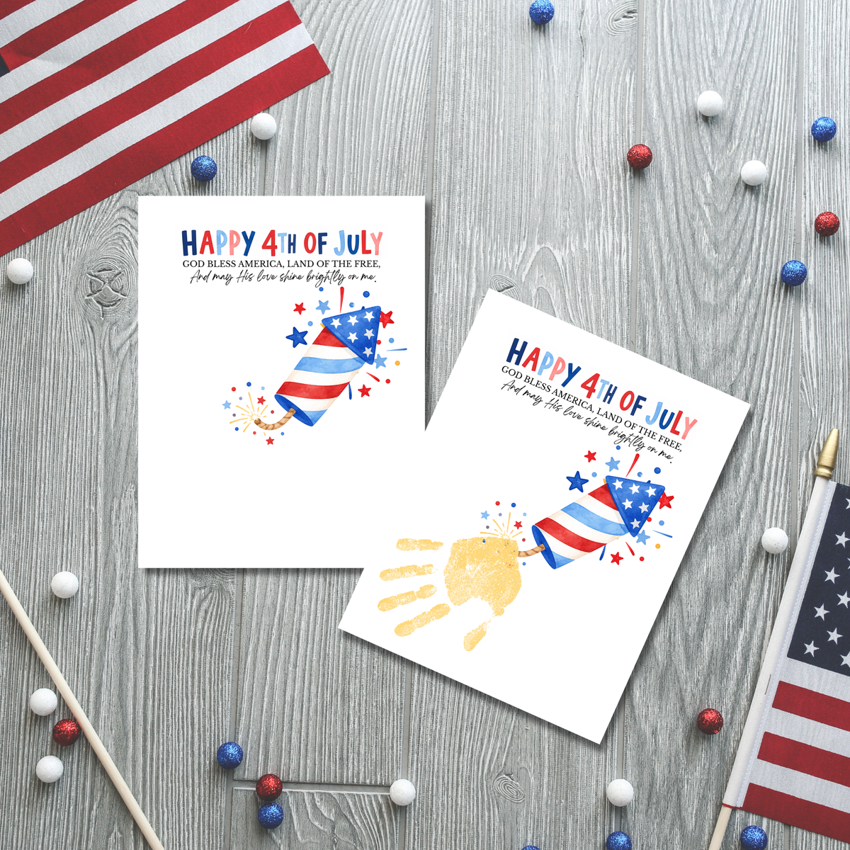 Christian 4th of July Firecracker Handprint Craft Printable | God Bless America Handprint Art | Faith-Based Independence Day Keepsake for Kids