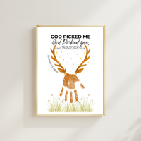 God Picked Me Father’s Day Handprint Craft Printable | Christian Dad Keepsake from Kids | Deer Handprint Art | Faith-Based Preschool DIY Printable