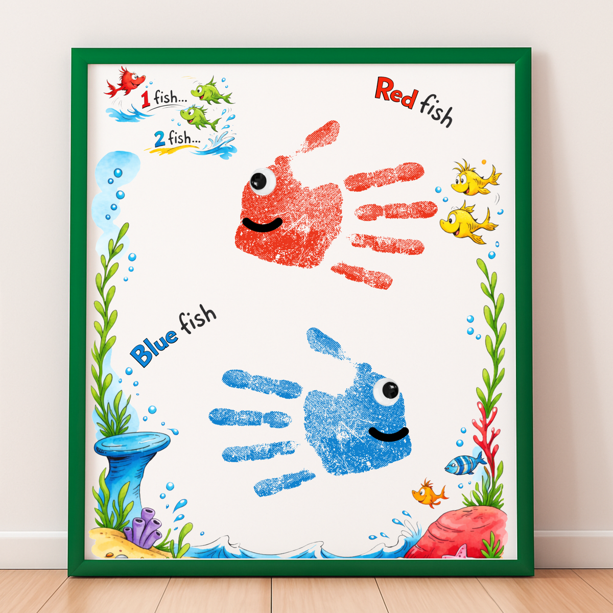 Red Fish Blue Fish Handprint Craft Printable | Kids Literacy Art Activity | Color Learning Classroom Keepsake PDF