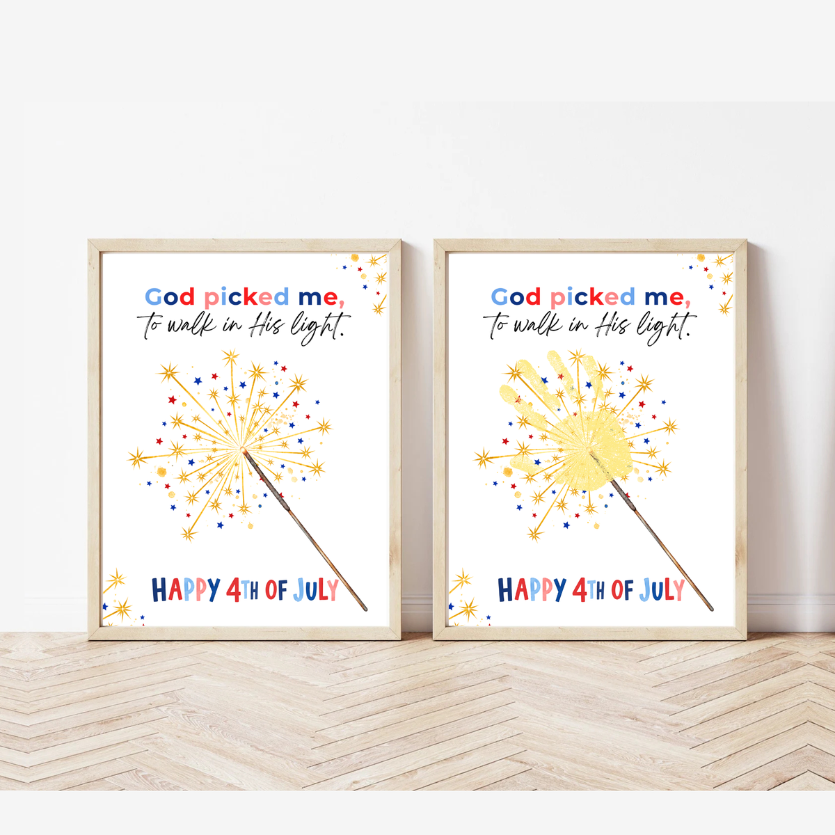 God Picked Me to Walk in His Light Handprint Craft Printable | Christian 4th of July Keepsake | Faith-Based Independence Day Activity