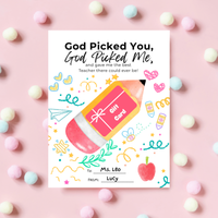 Christian Teacher Appreciation Gift Card Holder Printable, God Picked You God Picked Me Teacher Gift, End of School Teacher Thank You Card, Instant Download