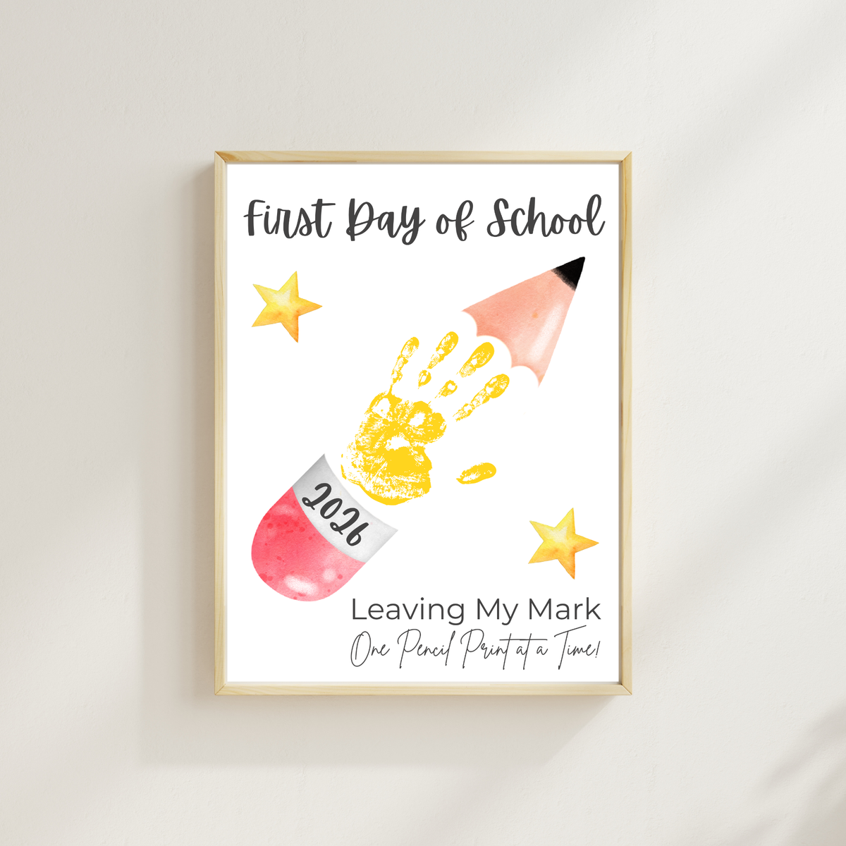 First Day of School Pencil Handprint Craft Printable | Back to School Keepsake Art | Leaving My Mark School Sign 2026 | Preschool DIY Handprint PDF