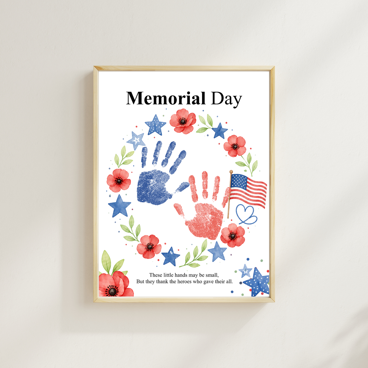 Memorial Day Handprint Wreath Craft Printable | Patriotic Keepsake Art for Kids | Red White Blue Handprint Activity | Preschool Classroom PDF