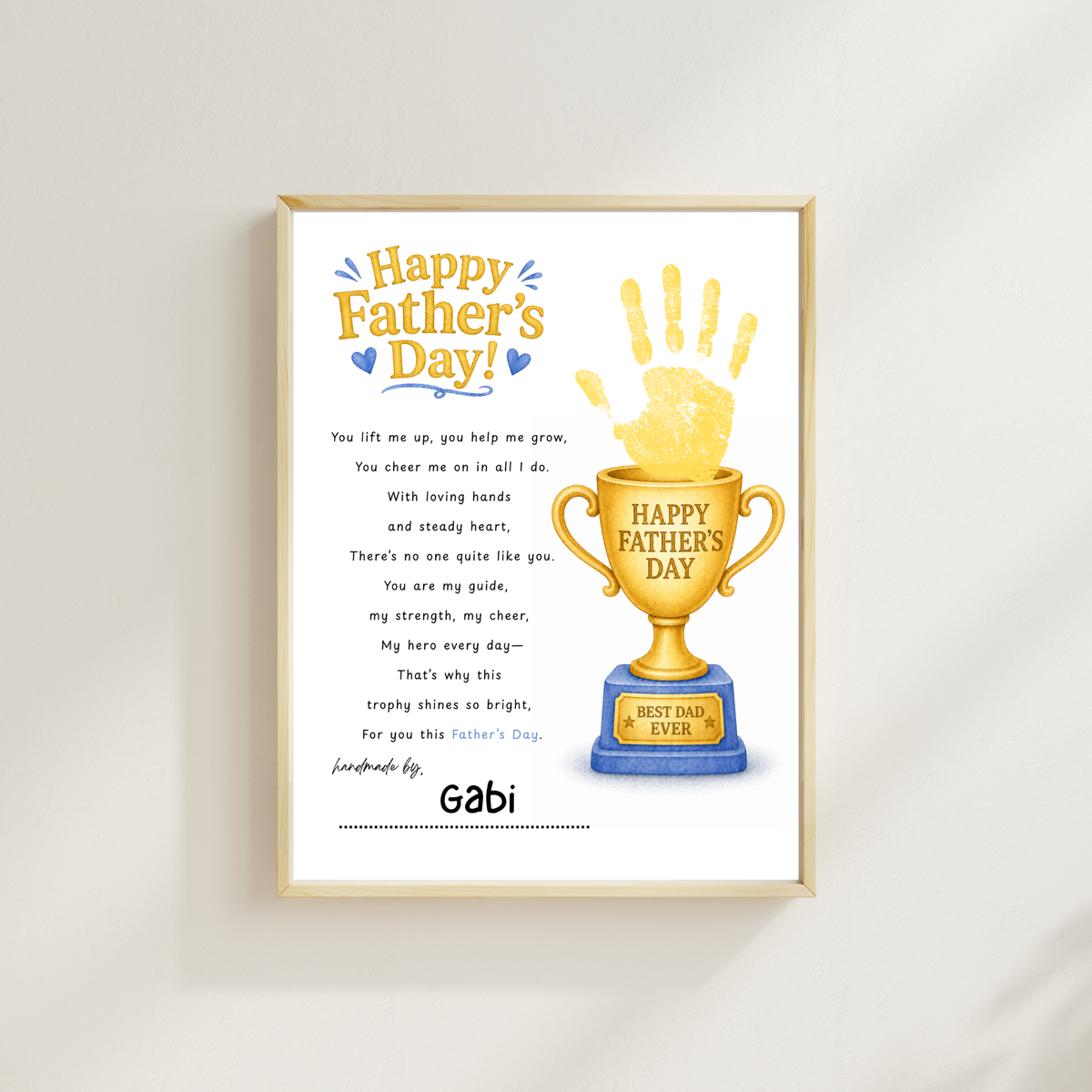 Father’s Day Trophy Handprint Craft Printable | Best Dad Ever Keepsake | Kids DIY Gift for Dad | Preschool Father’s Day Activity