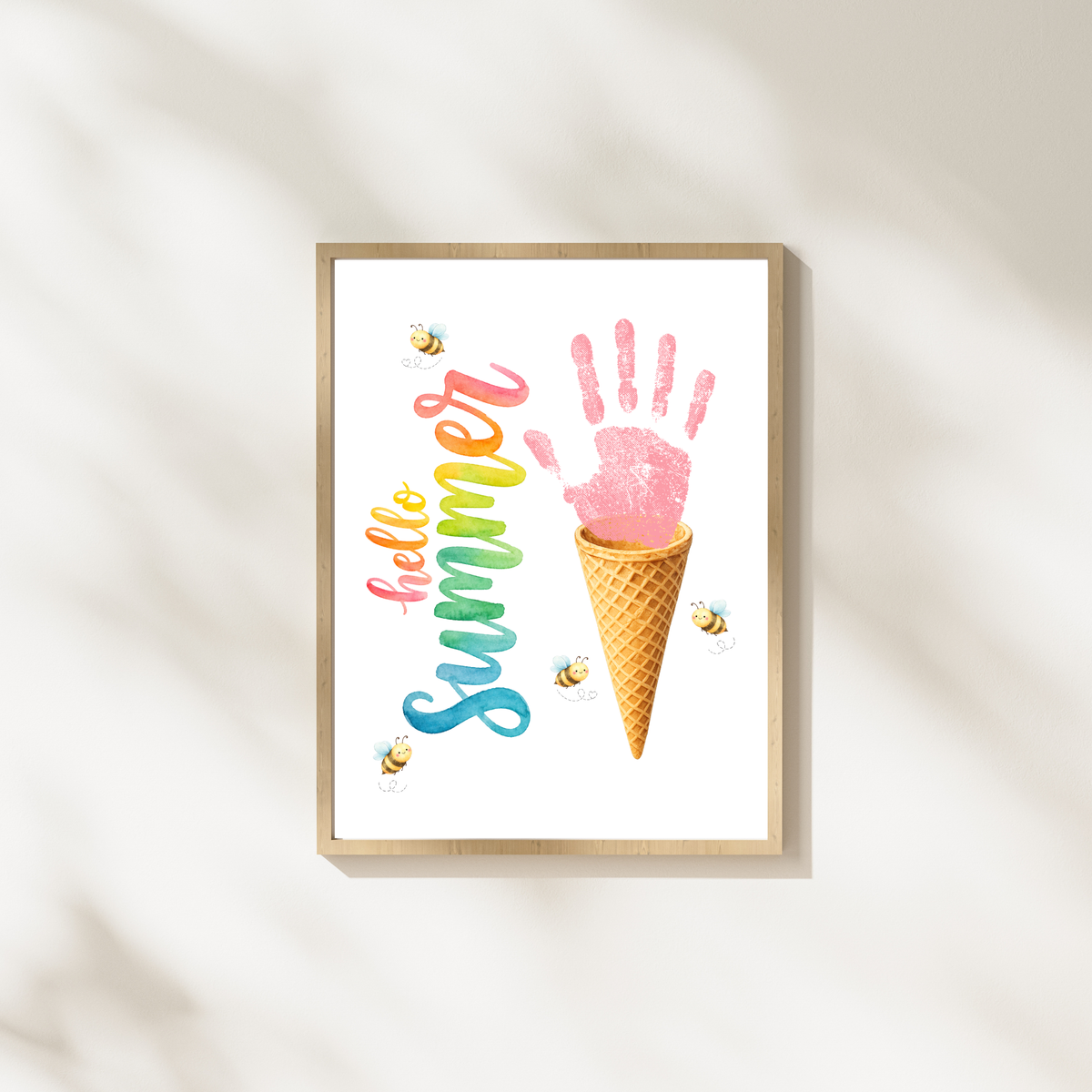Hello Summer Ice Cream Cone Handprint Craft Printable | Summer Keepsake Activity for Kids | Preschool, Daycare & Kindergarten Summer Art