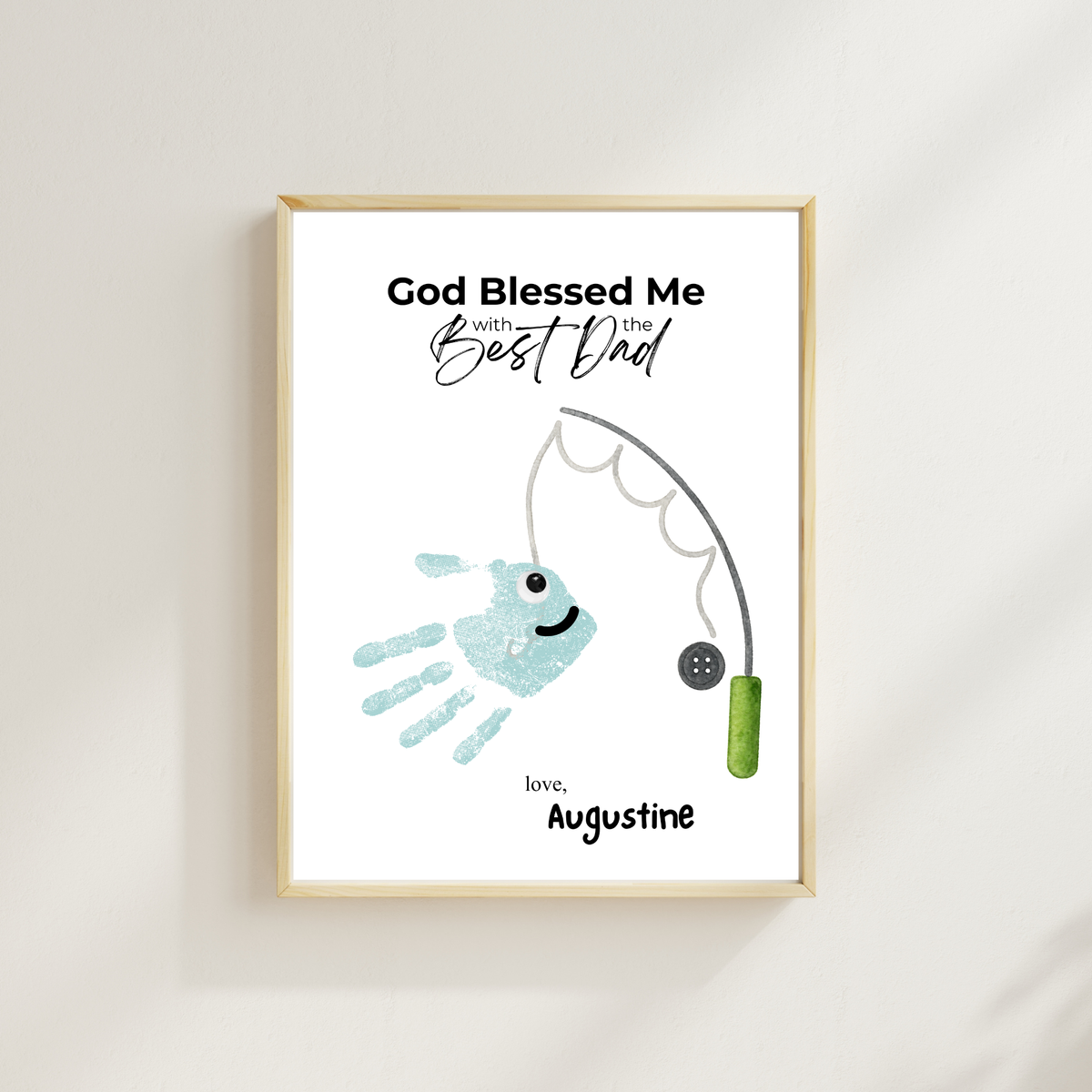 Christian Father’s Day Handprint Craft | God Blessed Me with the Best Dad Printable | Dad Birthday Gift from Kids | Fishing Keepsake DIY