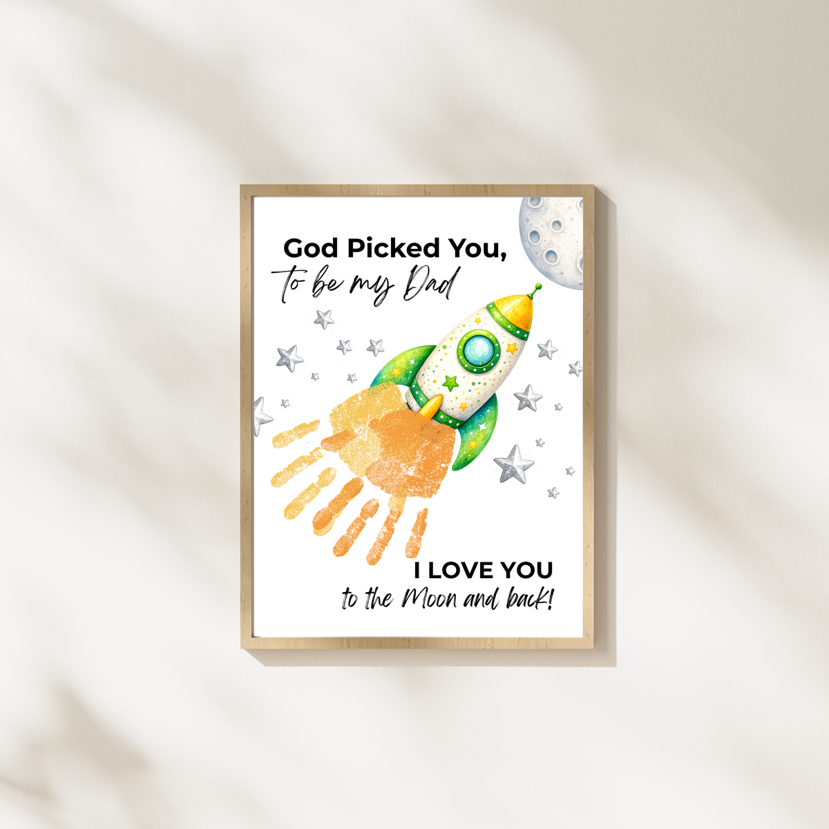 God Picked You to Be My Dad Rocket Handprint Craft Printable, Father’s Day Space Keepsake Gift from Kids