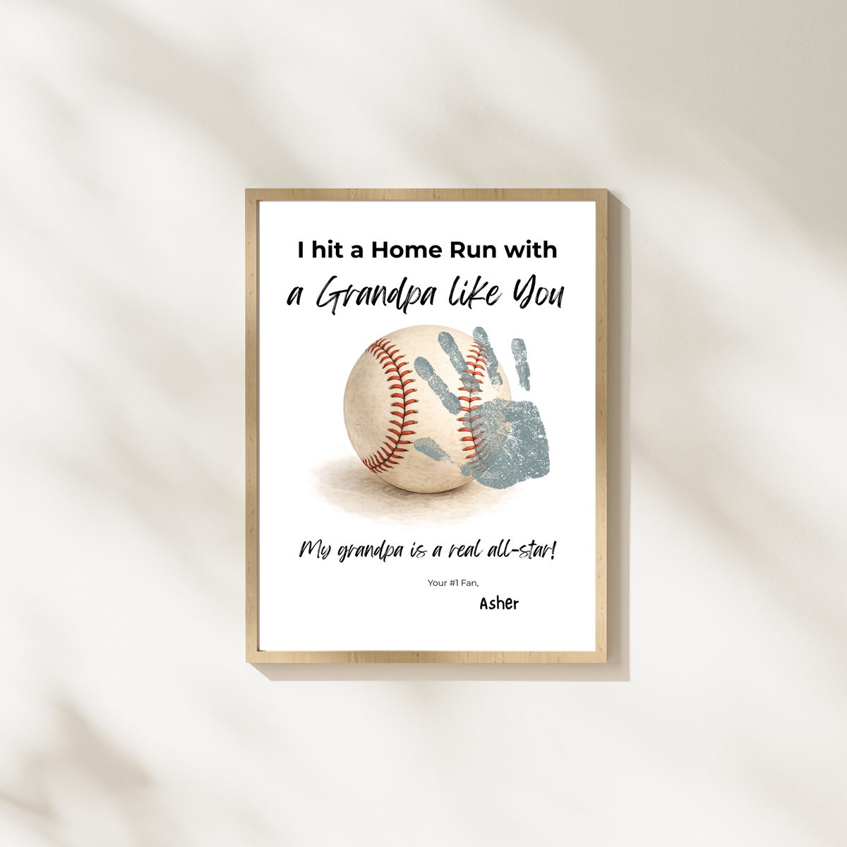 Baseball Handprint Craft for Grandpa, I Hit a Home Run with a Grandpa Like You Printable, Father’s Day Baseball Keepsake from Kids